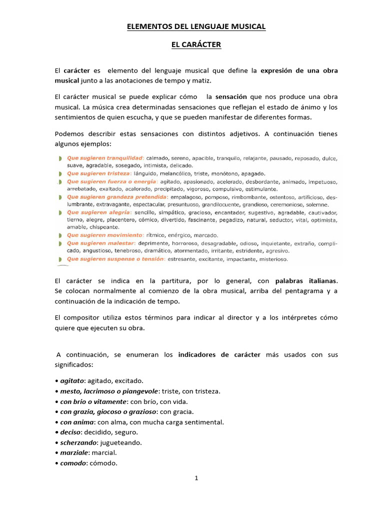 El Carácter en el Lenguaje Musical | PDF | Tempo