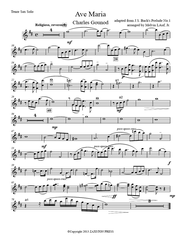 Partition solo saxophone ténor | PDF | Jean-Sébastien Bach
