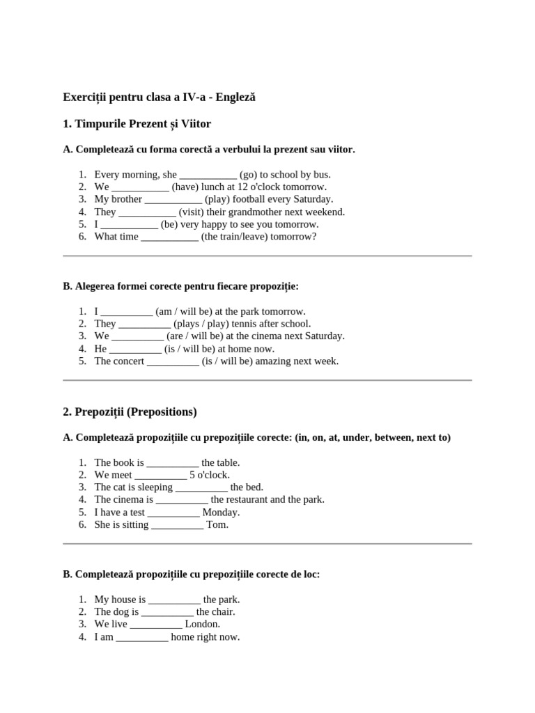 Exerciții Pentru Clasa A IV | PDF | Linguistic Morphology