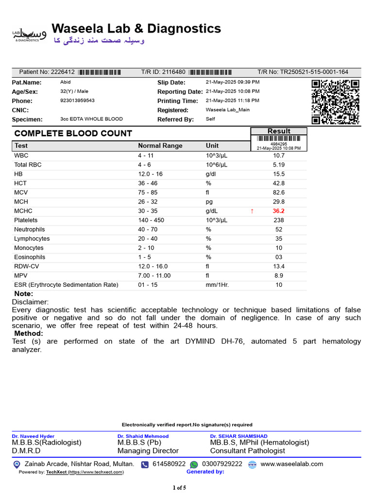 Waseela Lab Blood Test Report Summary | PDF | Glycated Hemoglobin ...