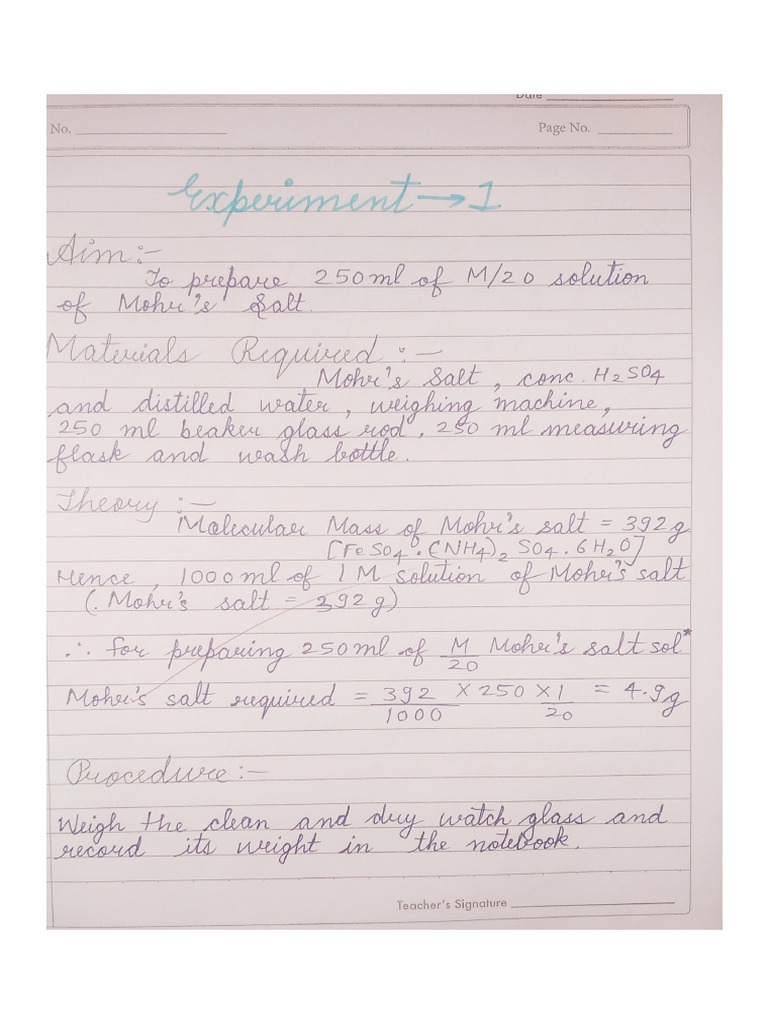 Chem Experiment 1 Class 12 | PDF