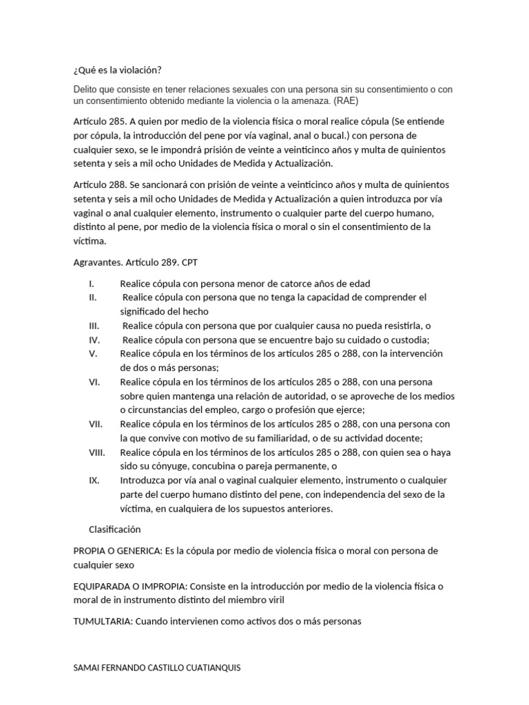 Definición y sanciones de violación | PDF | Relaciones sexuales | Violación