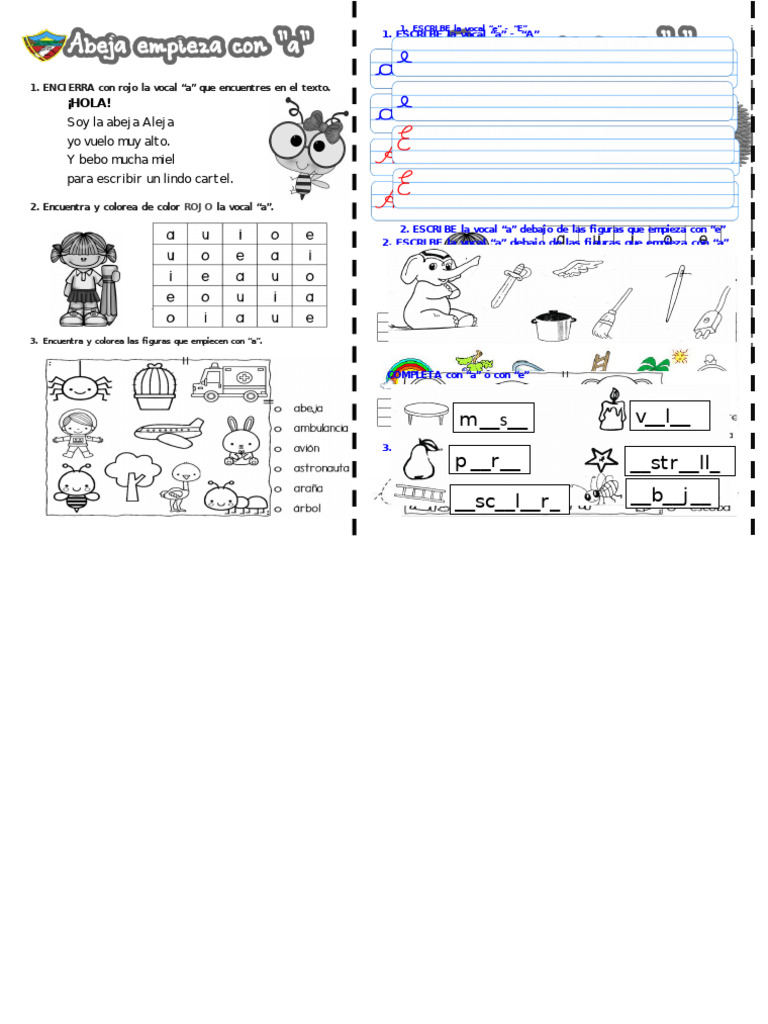 Caligrafía de la Vocal E | PDF