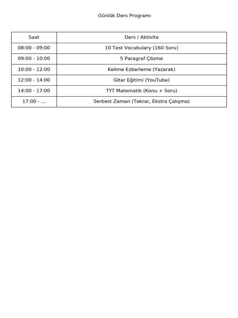 Gunluk Ders Programi Turkce | PDF