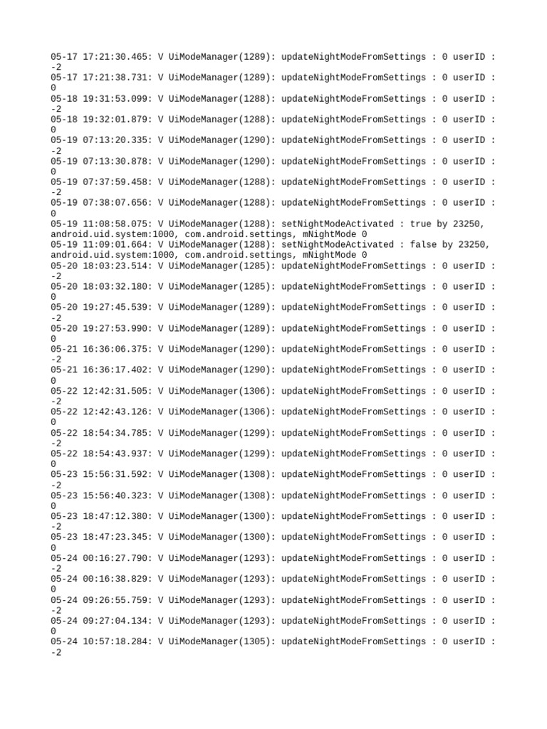 Night Mode Settings Log Entries | PDF