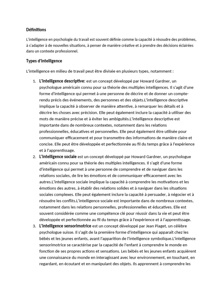 Types d'intelligence en milieu de travail | PDF | Intelligence ...