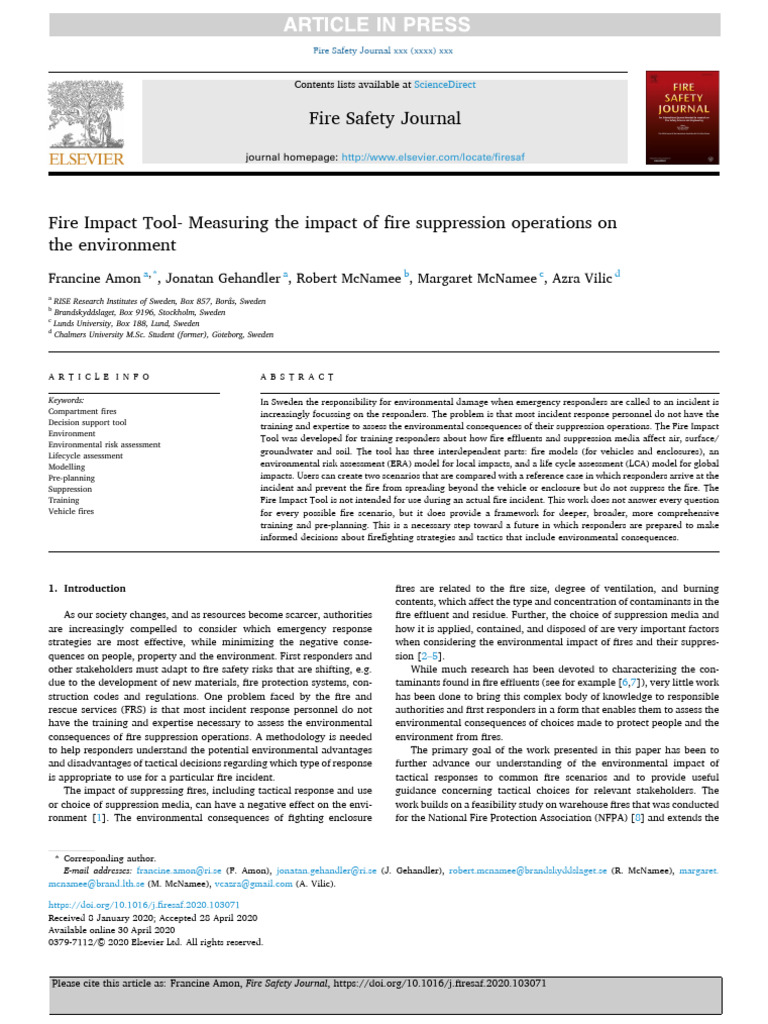 J Firesaf 2020 103071 | PDF | Life Cycle Assessment | Surface Runoff
