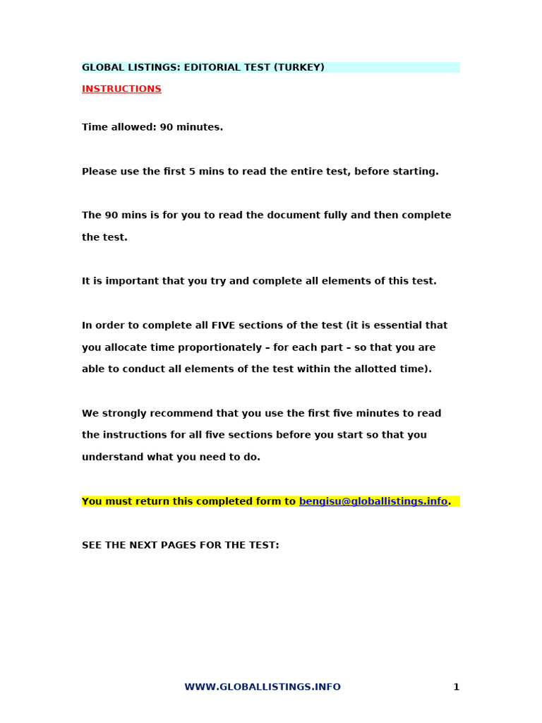 Turkey Editorial Test Instructions | PDF
