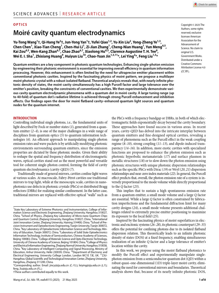 Moiré Cavity Quantum Electrodynamics | PDF | Photon | Photonics