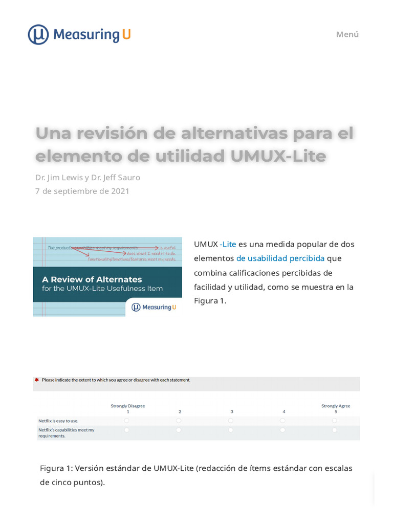 Una Revisión de Alternativas para El Elemento de Utilidad UMUX-Lite ...