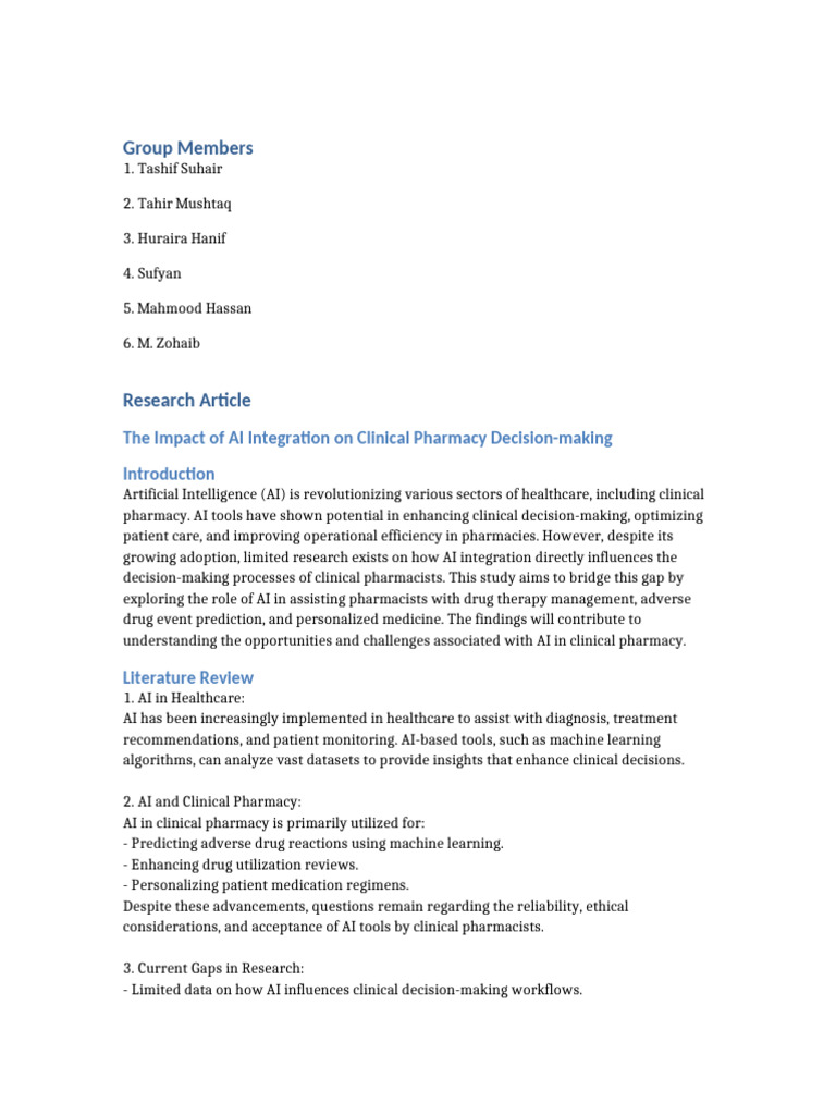 AI's Impact on Clinical Pharmacy Decisions | PDF