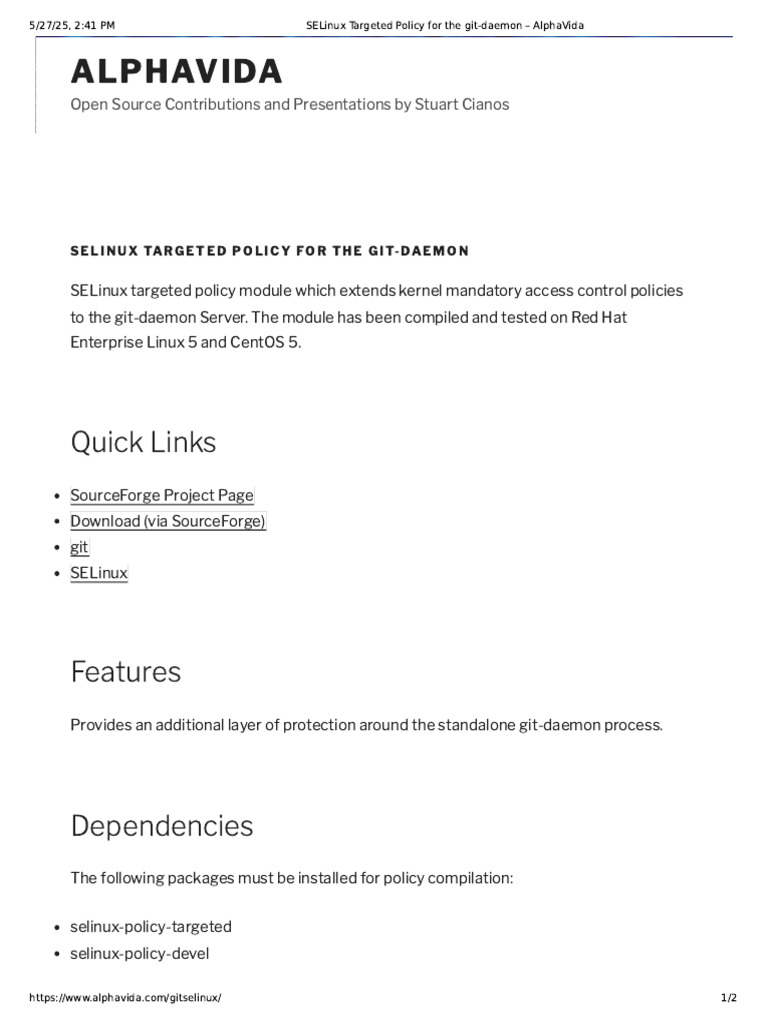 SELinux Policy for Git-Daemon Setup | PDF