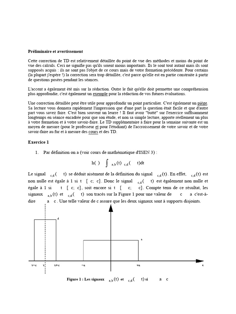 Correction TD 1 : Traitement du Signal | PDF | Mathématiques