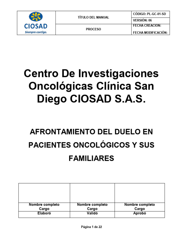 Duelo en Pacientes Oncológicos: Manual | PDF | Dolor | Las emociones