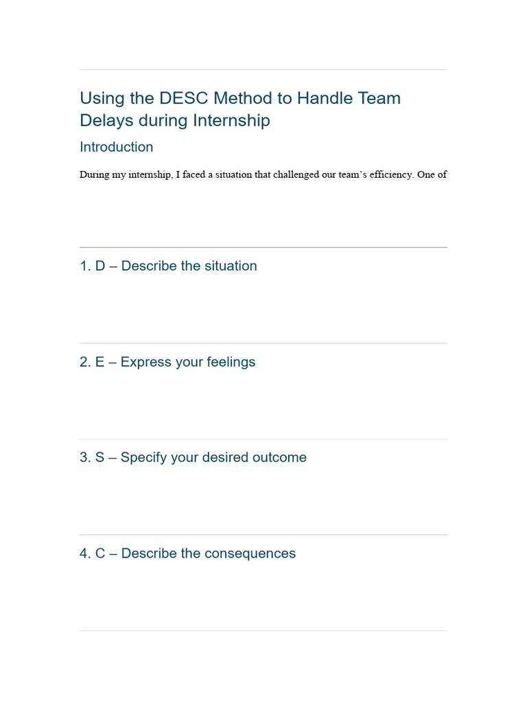 DESC Method for Team Delay Solutions | PDF | Psychological Concepts ...