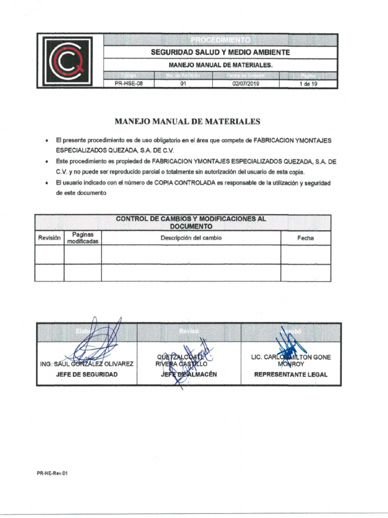 Pr-Hse-08 Manejo de Materiales | PDF