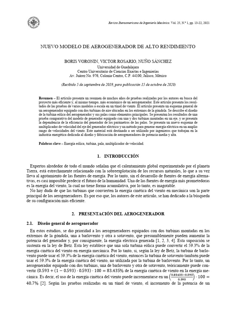 Modelo Eficiente de Aerogenerador 2021 | PDF | Engranaje | Turbina