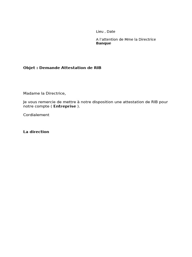 Demande d'attestation de RIB | PDF