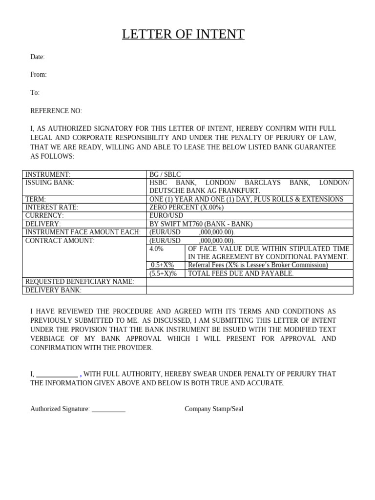 Letter of Intent (LOI) | PDF | Lease | Letter Of Credit