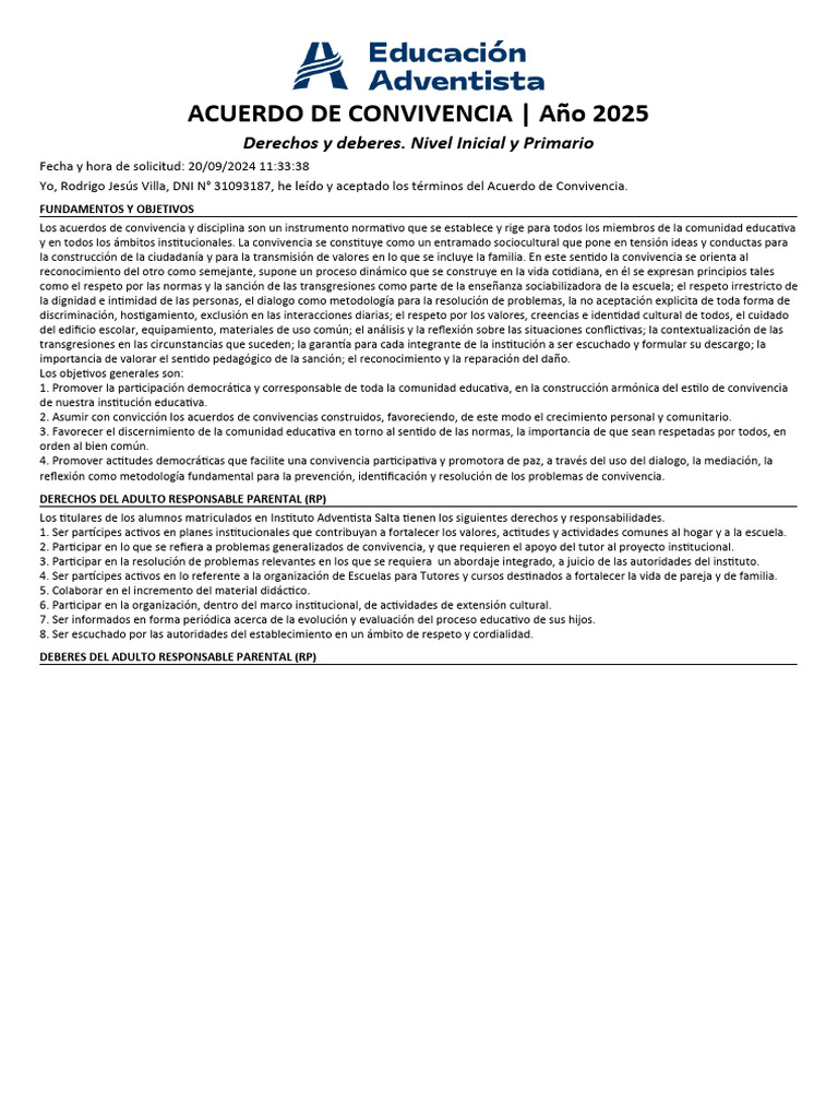 Acuerdo de Convivencia Escolar 2025 | PDF | Maestros | Disciplinas