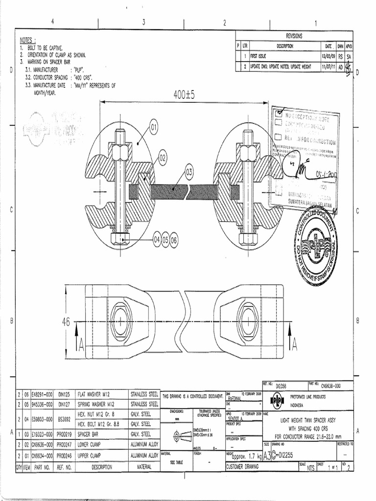 LIGHT WEIGHT TWIN SPACER ASSY WITH SPACING 400 CRS FOR CONDUCTOR RANGE ...