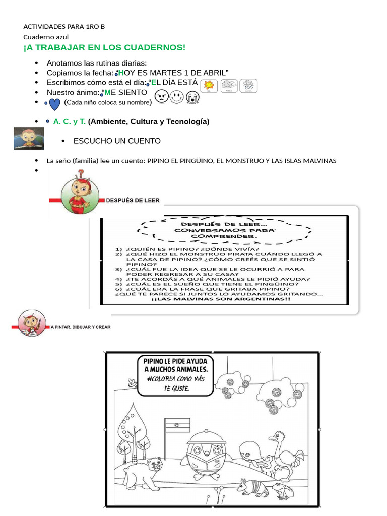 ACTIVIDADES PARA 1RO | PDF