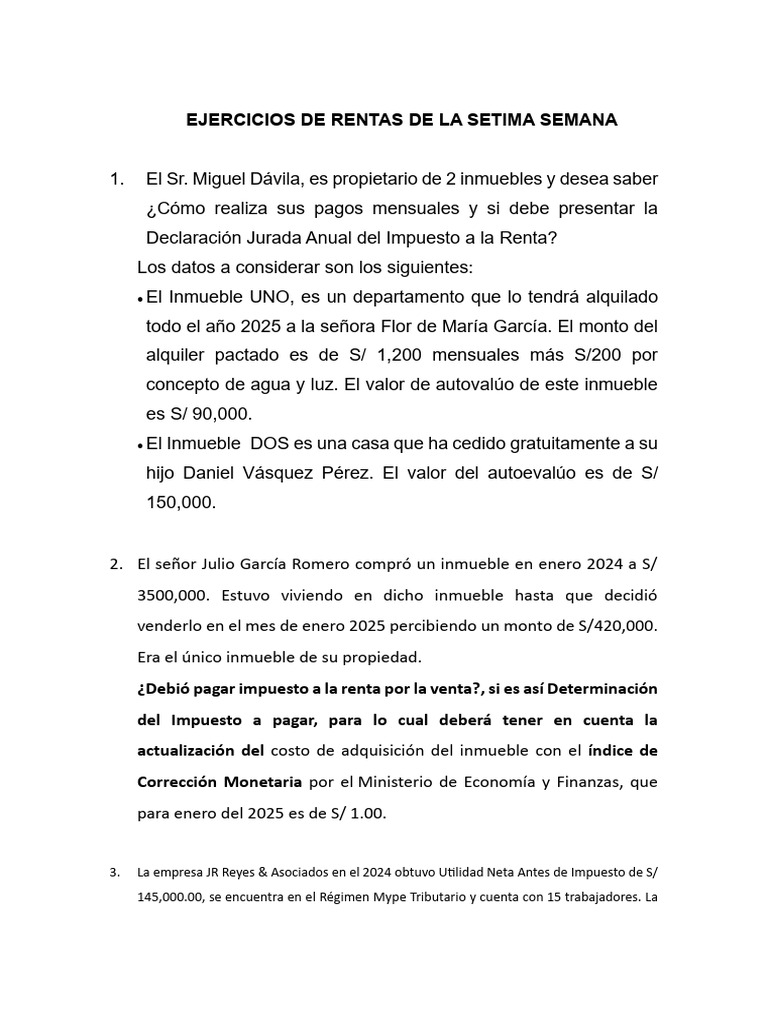 Ejercicios de Renta | PDF | Impuestos | Impuesto sobre la renta