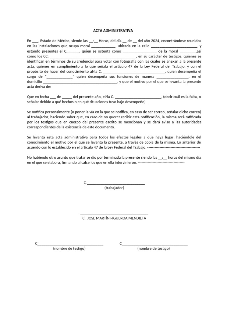 Formato de Acta Administrativa Laboral | PDF | Gobierno