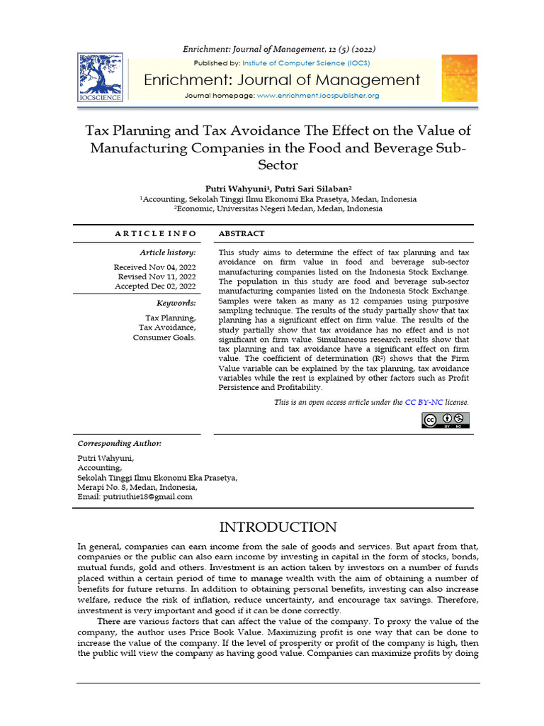 Tax Planning's Impact on Firm Value | PDF | Taxes | Investing
