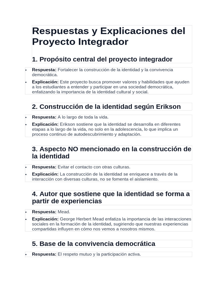 Respuestas y Explicaciones Del Proyecto Integrador | PDF | Aprendizaje ...