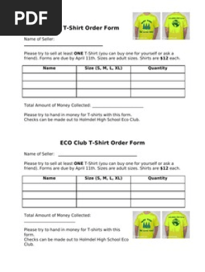 T-shirt Order Forms