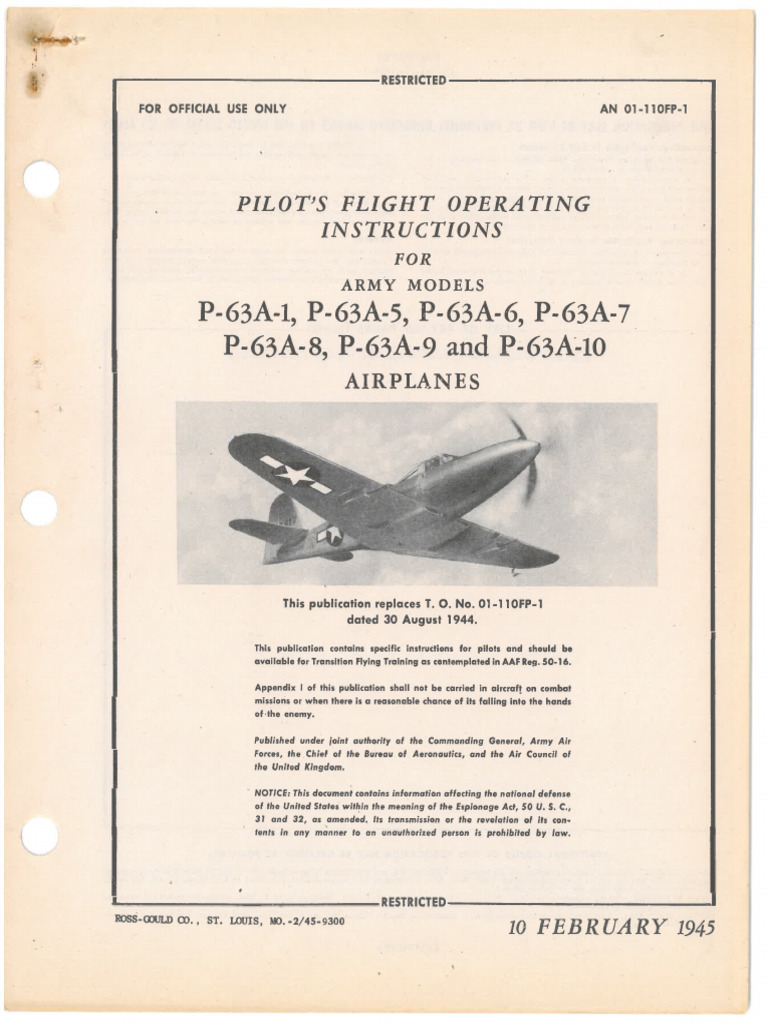 Bell P-63A-1 Thru A-10 Pilots Operating Instructions | PDF