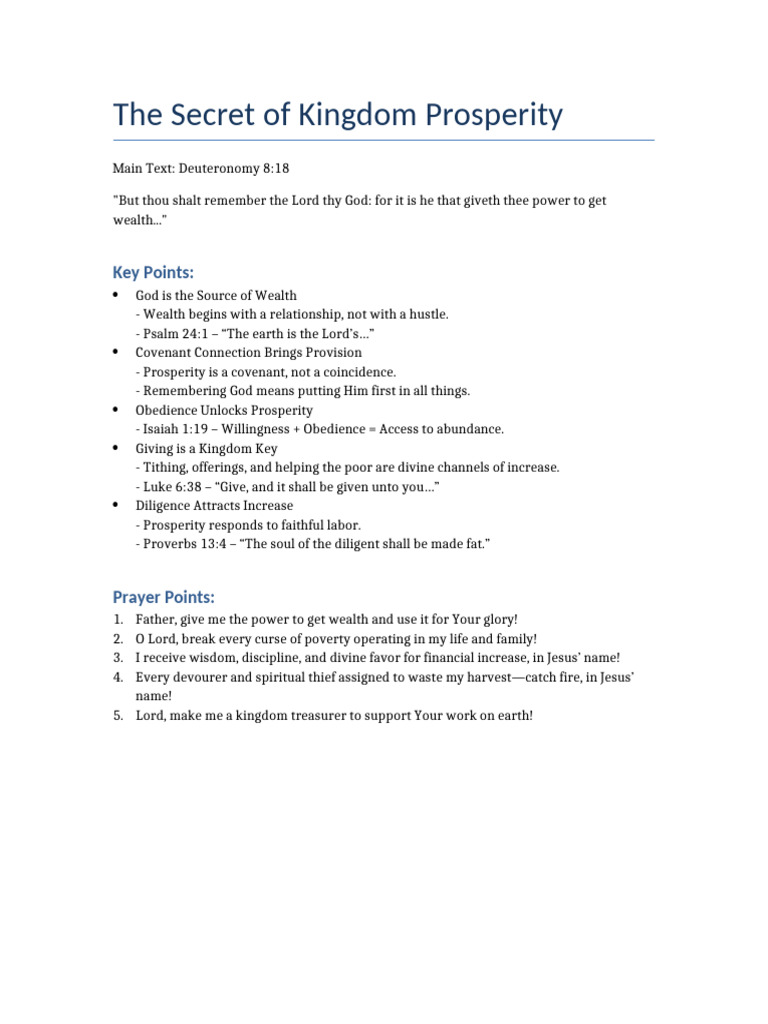 Keys to Kingdom Prosperity | PDF