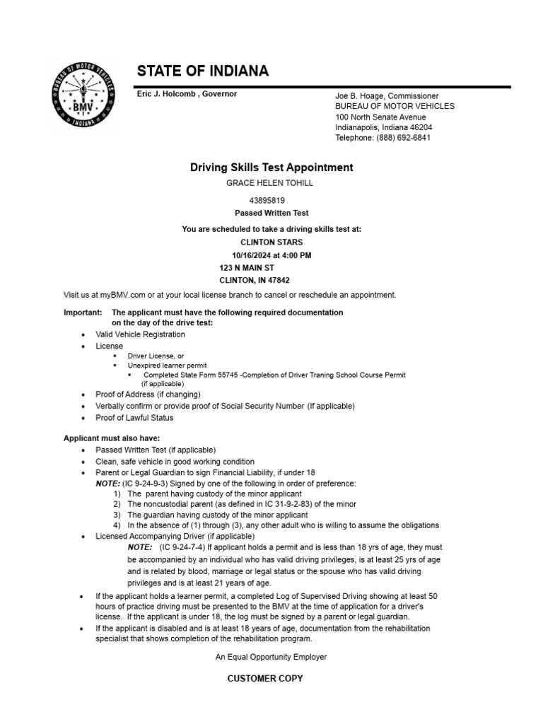Indiana Driver Test Requirements | PDF | Driver's License | Driving