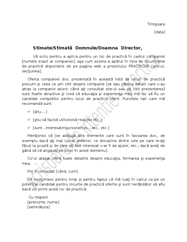 Model Scrisoare de Intentie