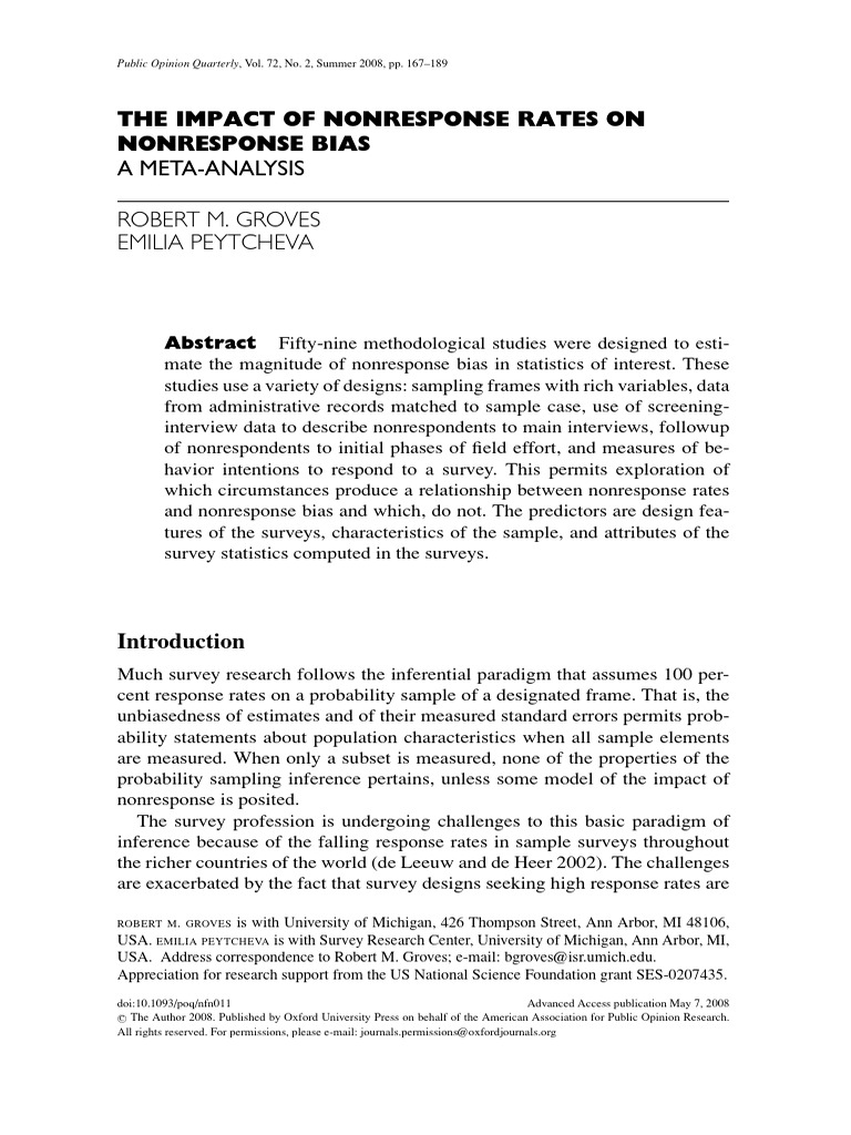 Nonresponse Rates and Bias Analysis | PDF | Survey Methodology ...