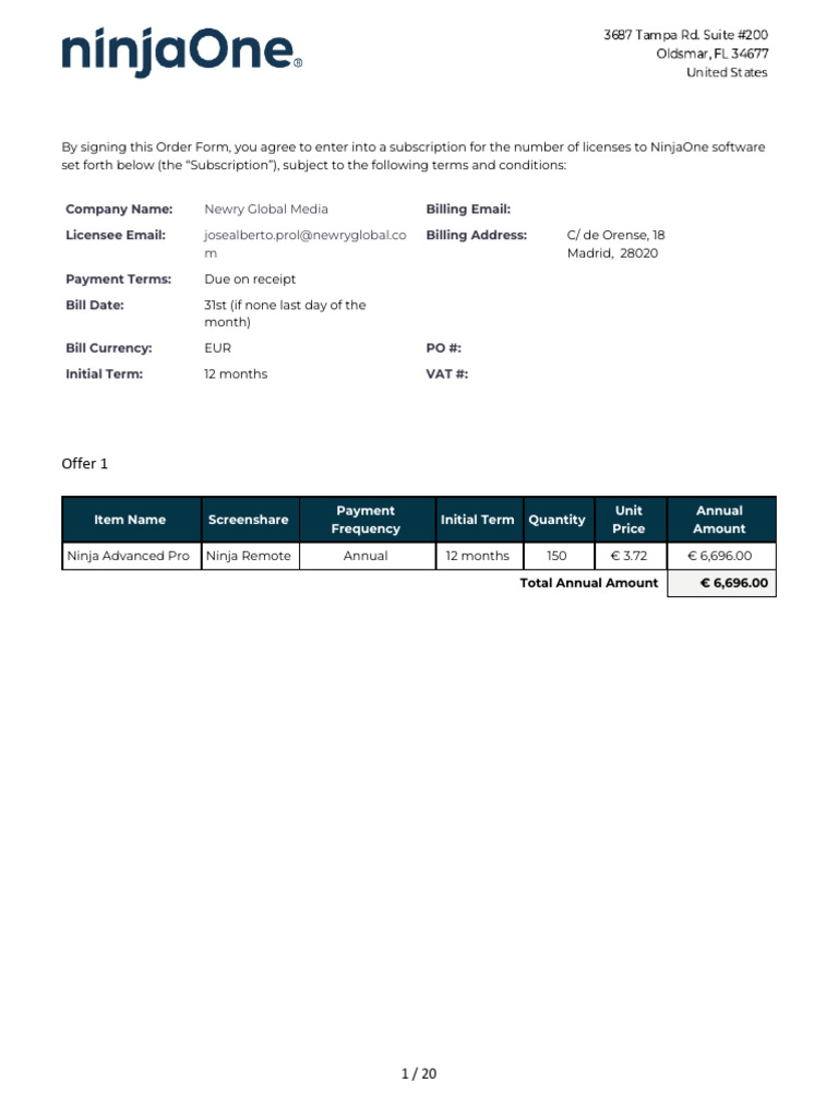 NinjaOne Advanced Pro Subscription Agreement | PDF | Indemnity | License
