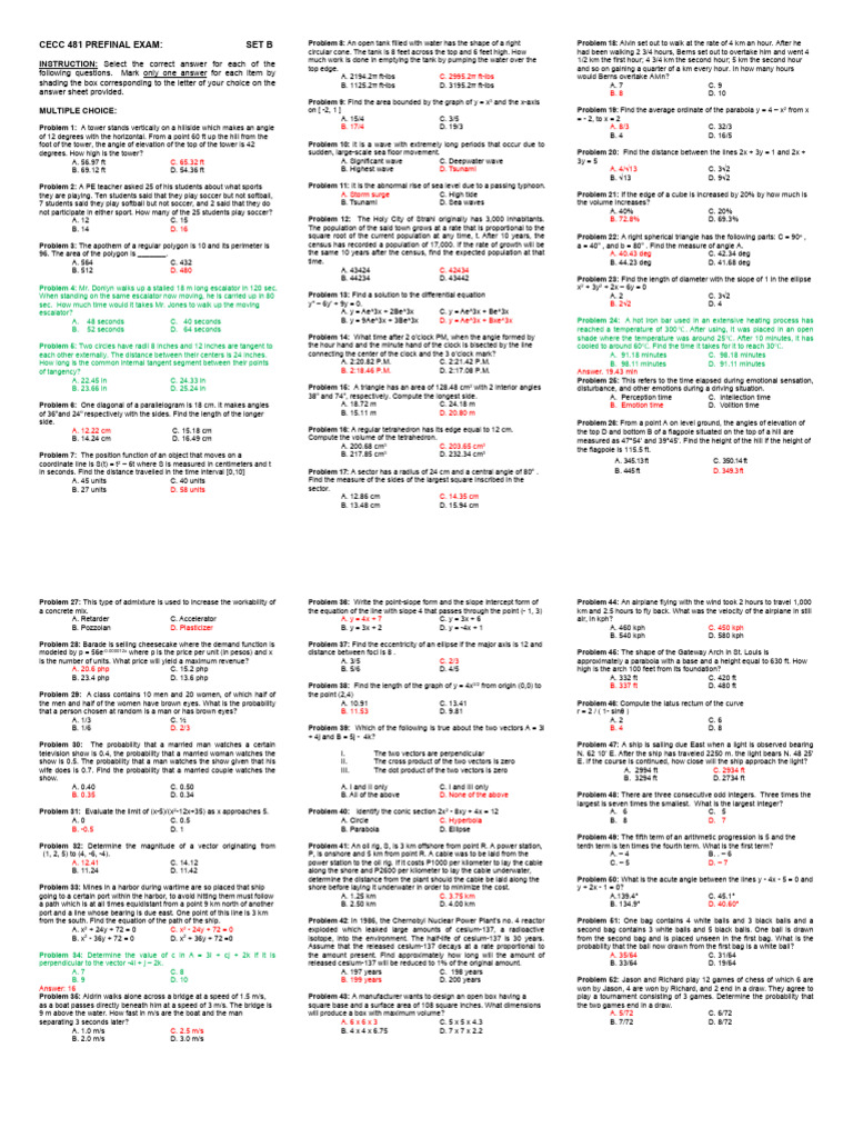 CECC 481 Prefinal Exam Set B Questions | PDF | Area | Ellipse