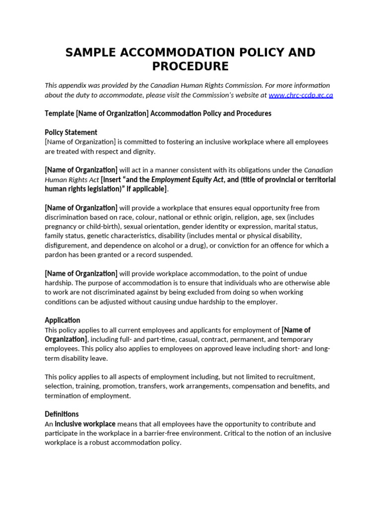 Sample Accommodation Policy Template | PDF | Employment | Discrimination