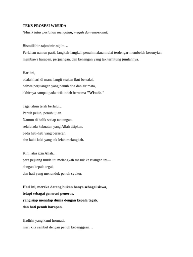 Teks Prosesi Wisuda SMP dan MA | PDF