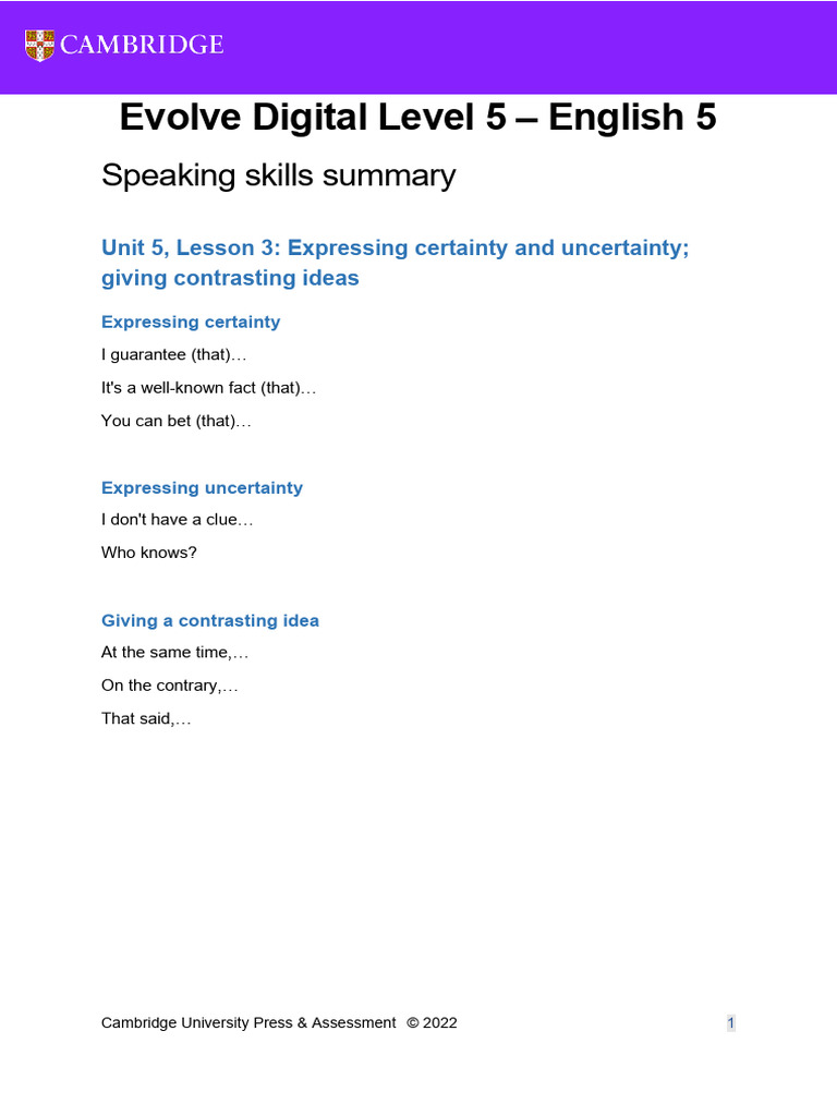 Unit 5 - E5 - Speaking Skills | PDF