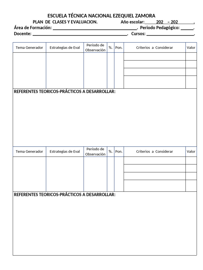 Formato de Planificacion y Evaluacion | PDF