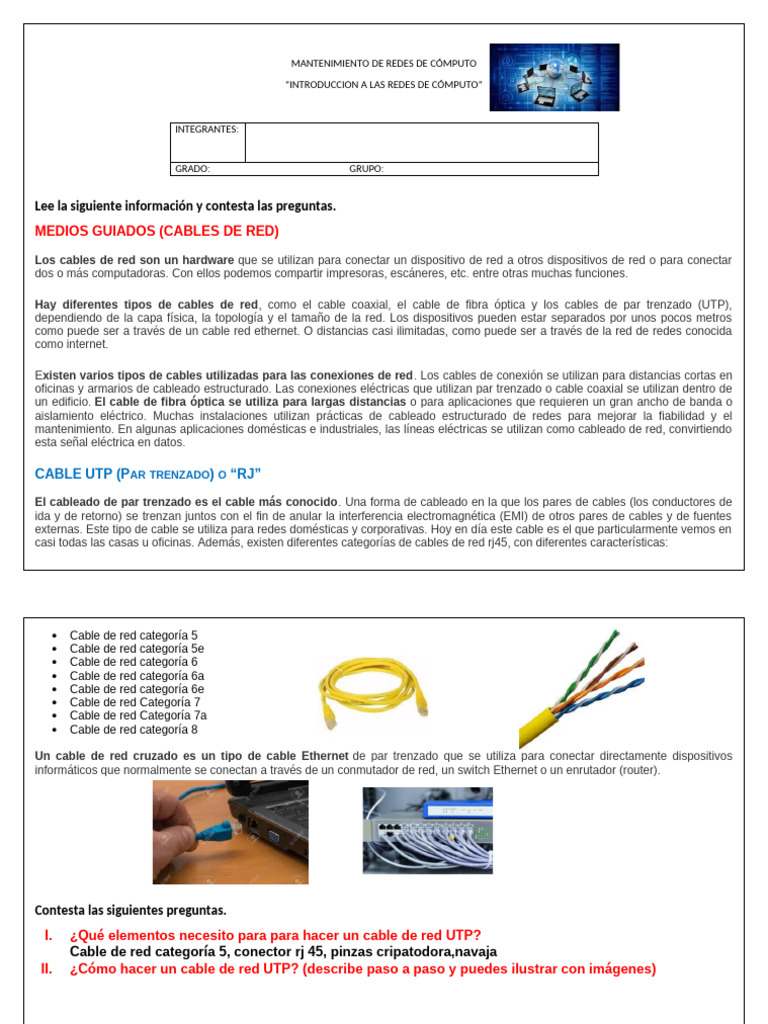 Mantenimiento de Redes: Cables UTP | PDF | Red de computadoras ...