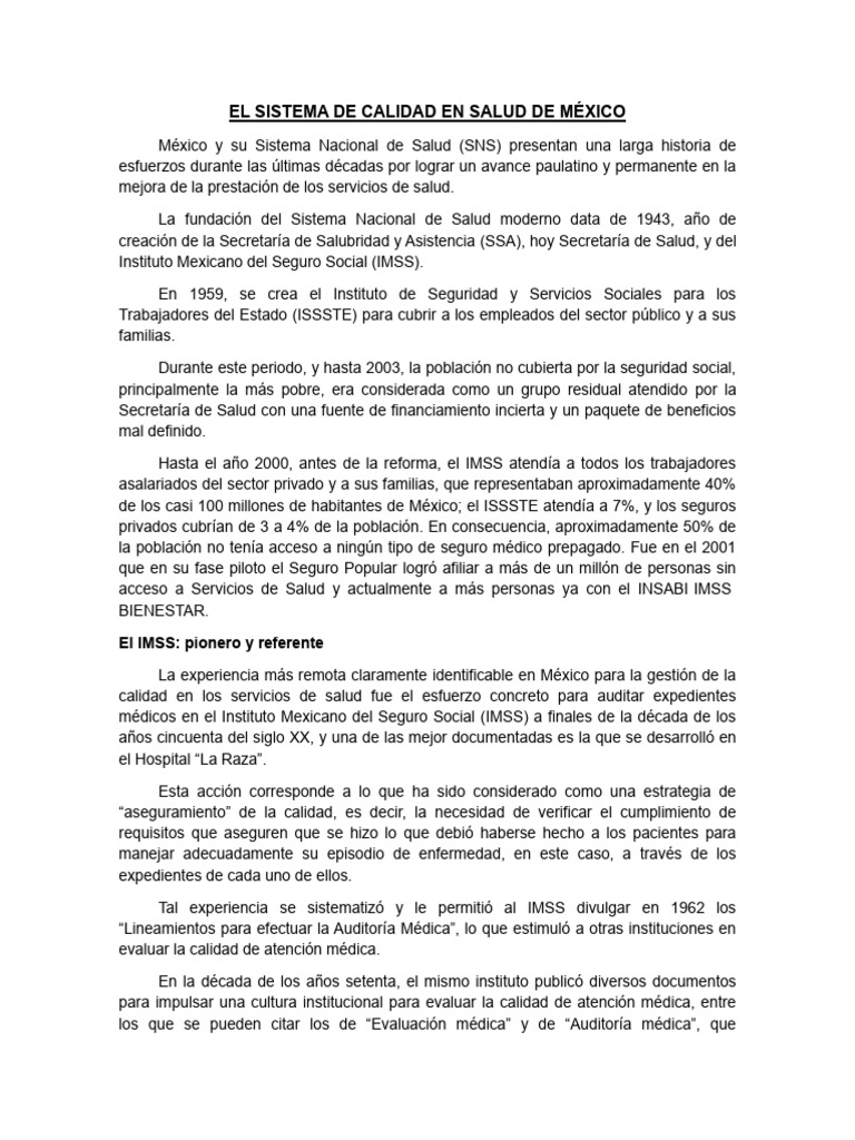 Calidad en el Sistema de Salud Mexicano | PDF | Cuidado de la salud ...