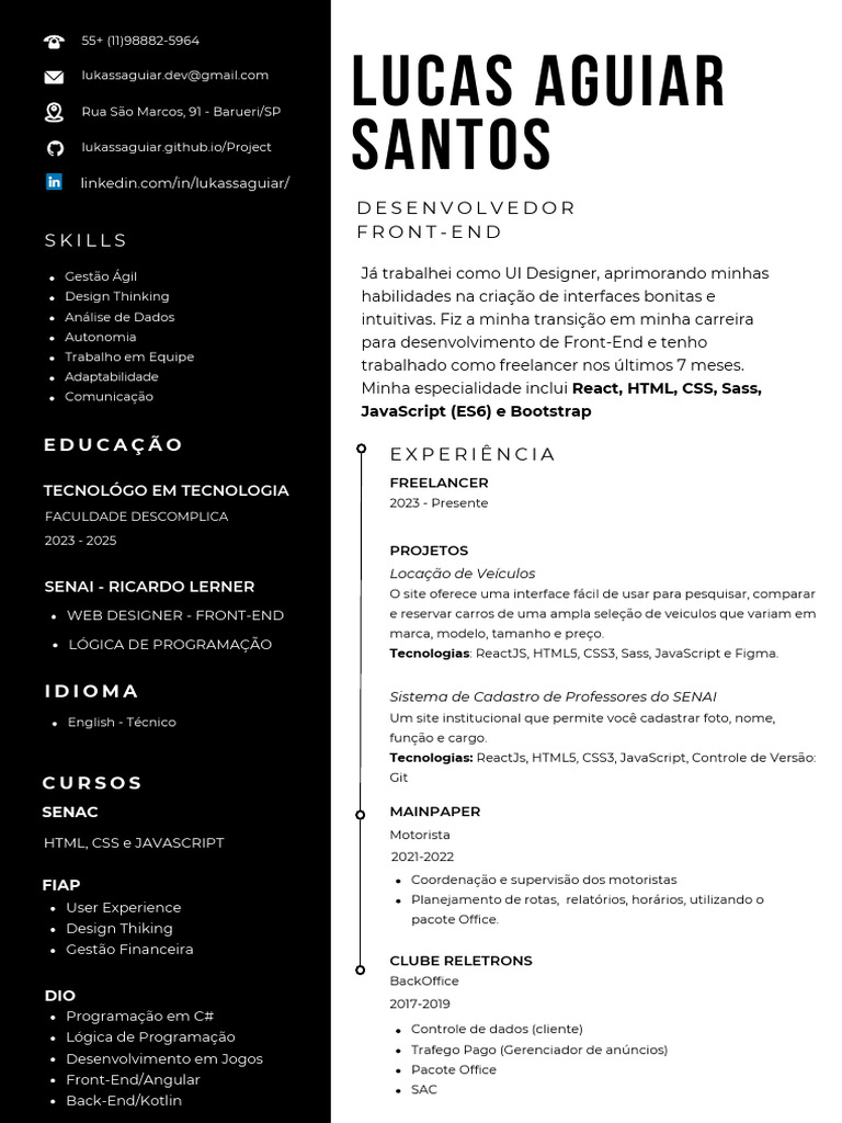 Lucas Aguiar: Desenvolvedor Front-End | PDF | Script Java | Html5