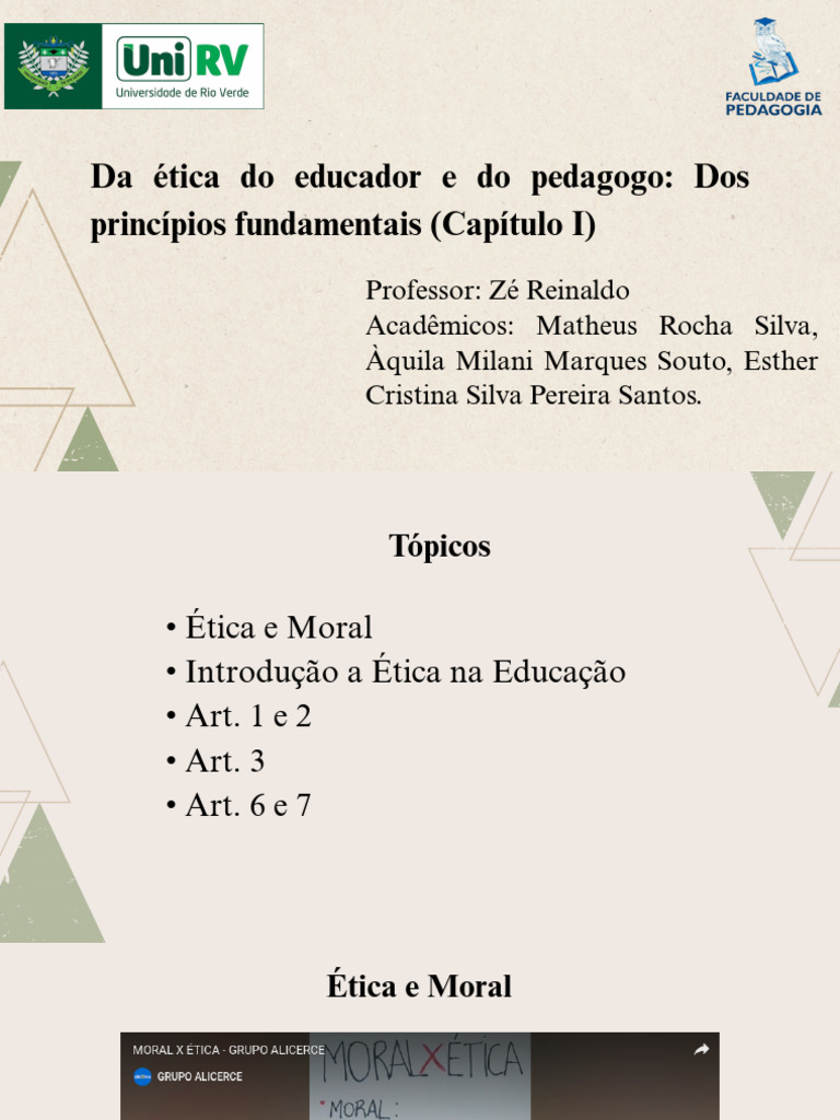 Da Ética Do Educador e Do Pedagogo Dos Princípios Fundamentais (Cap. 1 ...