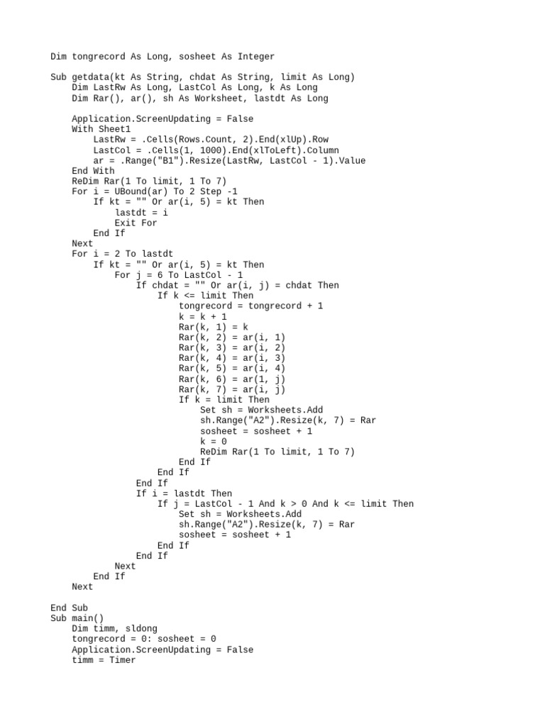 Excel VBA Data Extraction Script | PDF