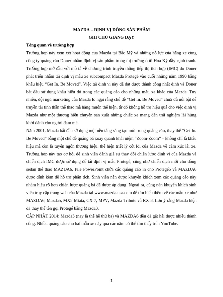 Mazda Case Teaching Note 10 | PDF