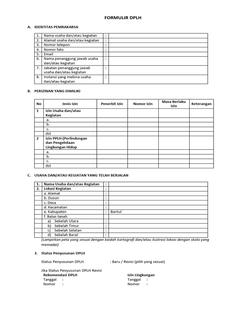 Format Pengisian Formulir DPLH | PDF
