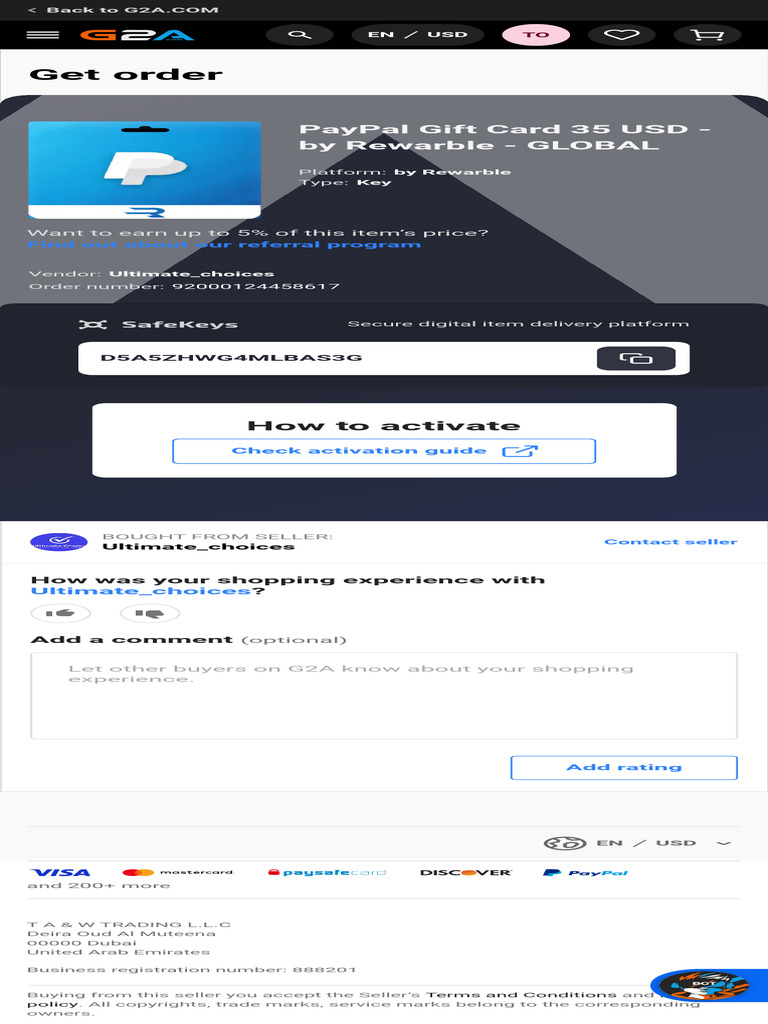 G2A Purchase Confirmation for Gift Card | PDF